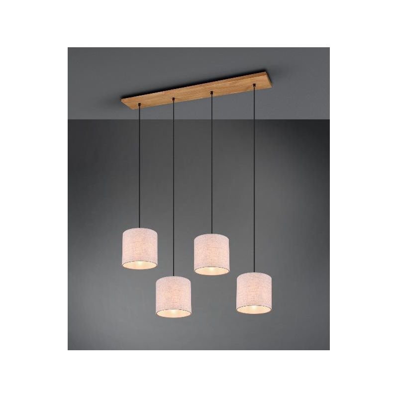 ELMAU MODERN SUSPENSION 4 LIGHTS IN WOOD AND METAL WITH SHADES IN JUTE FABRIC 4XE27 ATTACK