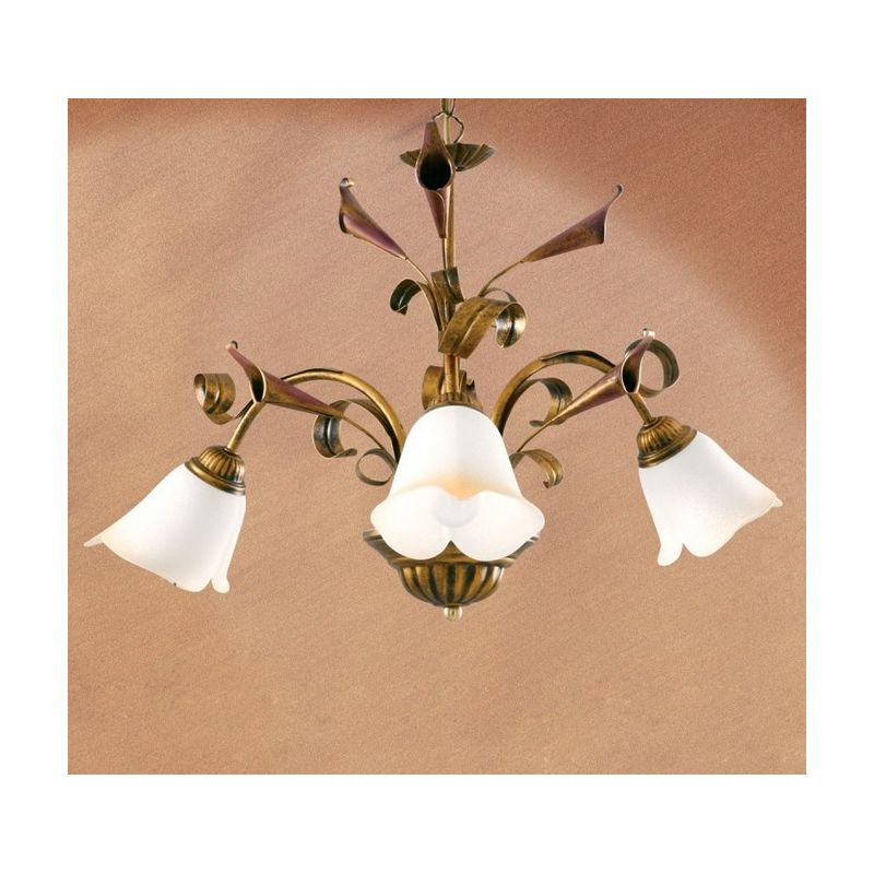 MARZIA CLASSIC CHANDELIER 3 LIGHTS IN IVORY OR RUST METAL WITH SCAVED GLASS DIFFUSERS