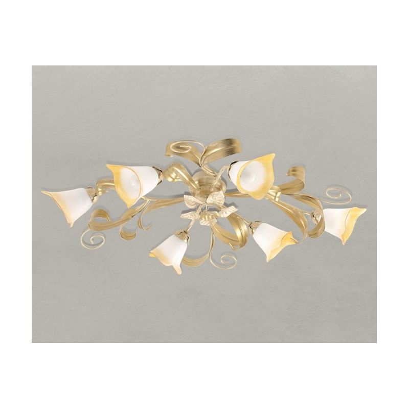468 / PL6 ANASTASIA CEILING LAMP IN IVORY / GOLD WITH SCAVED GLASS