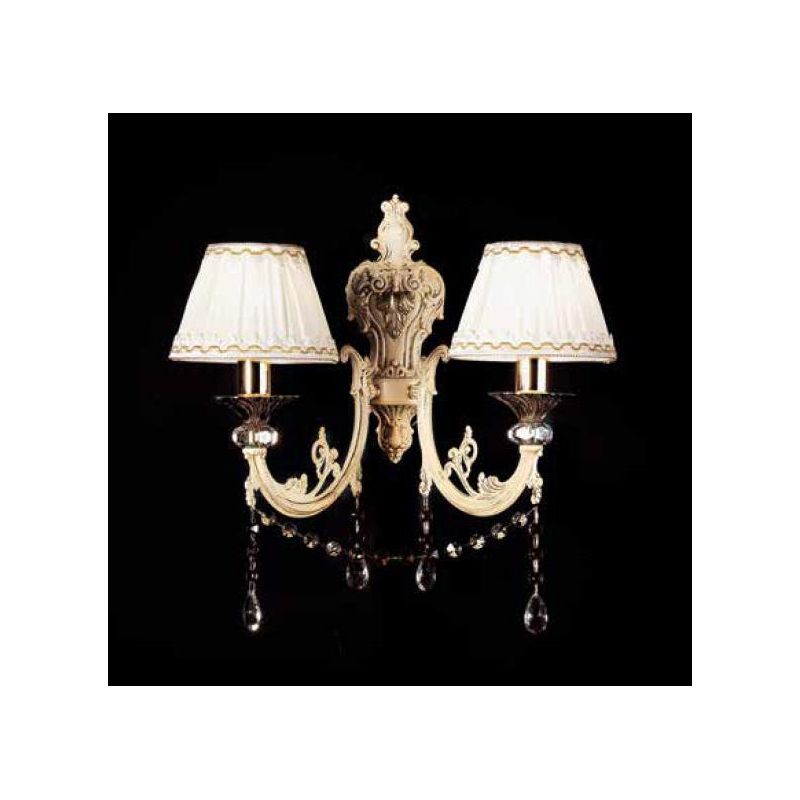 461 CLASSIC WALL LAMP 2 LIGHTS IN IVORY METAL WITH LAMPSHADES IN PLISSE FABRIC BY ONDALUCE