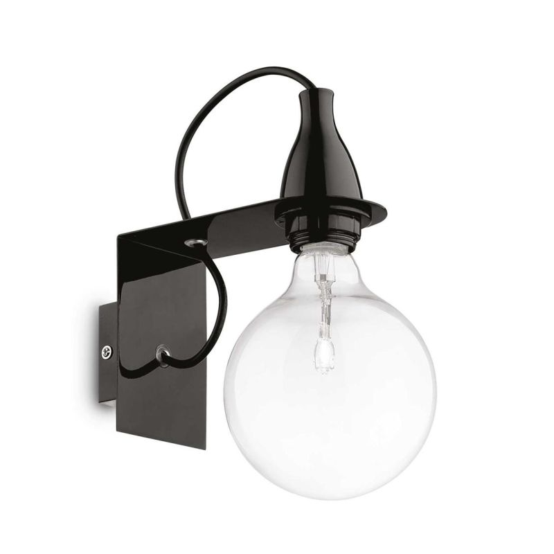 MINIMAL DESIGN WALL LAMP WITH EXPOSED BULB AND STRUCTURE IN WHITE, BLACK OR CHROME METAL