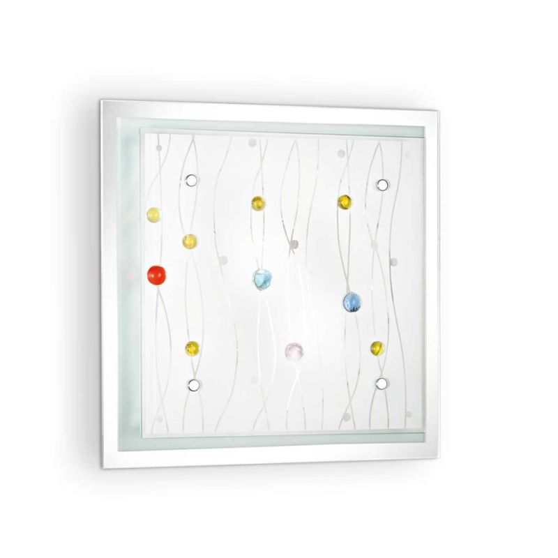 MODERN SQUARE 33X33 GLASS CEILING LAMP WITH DECORATIVE GLASS BUTTONS IN 2 VARIATIONS