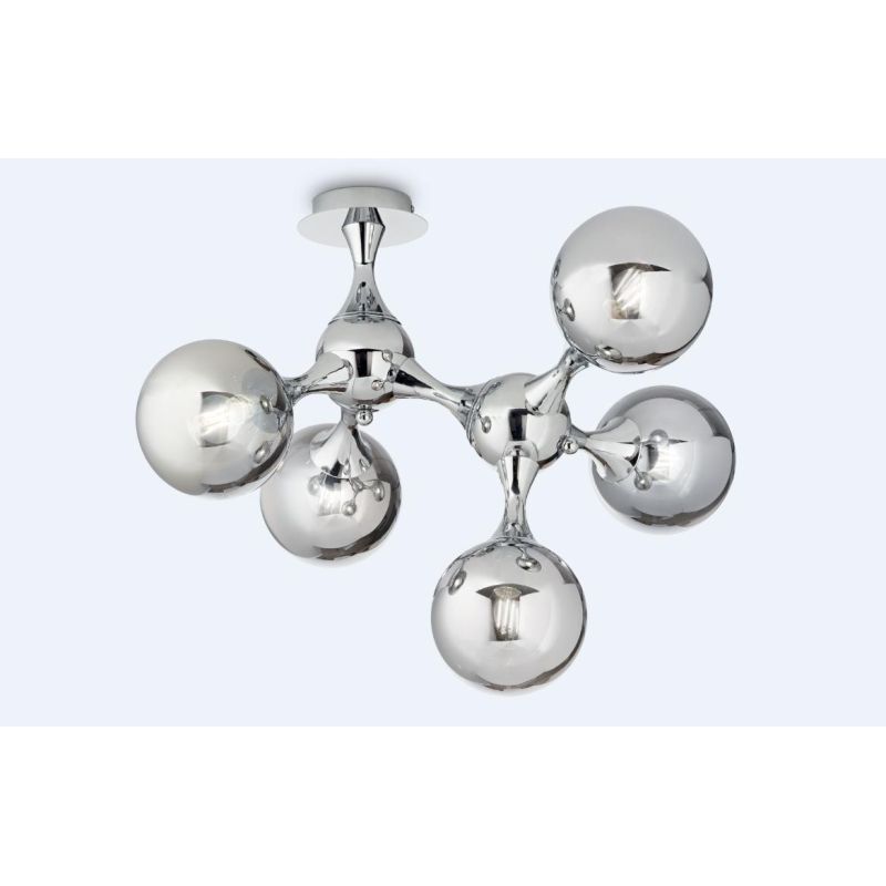 MODERN DESIGN CEILING LAMP IN CHROME METAL WITH 5 CLEAR CHROME GLASS BALLS
