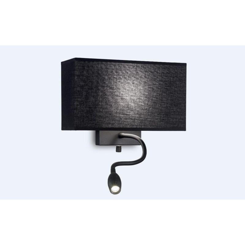 WALL LAMP WITH LAMPSHADE IN WHITE OR BLACK FABRIC AND WITH SWIVELING ARM LED 1W FOR READING